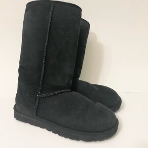 UGG Classic Tall #5815 Sheepskin Black Suede Leather Boots Women's Size 6
